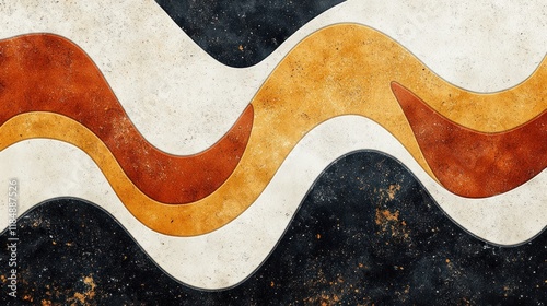 Wallpaper Mural Abstract wavy design, terracotta, ochre, cream, black, textured Torontodigital.ca