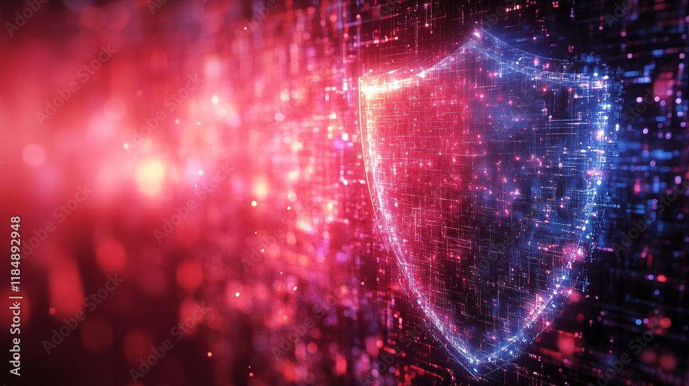 Fototapeta premium Digital shield glowing in cybernetic space network security concept