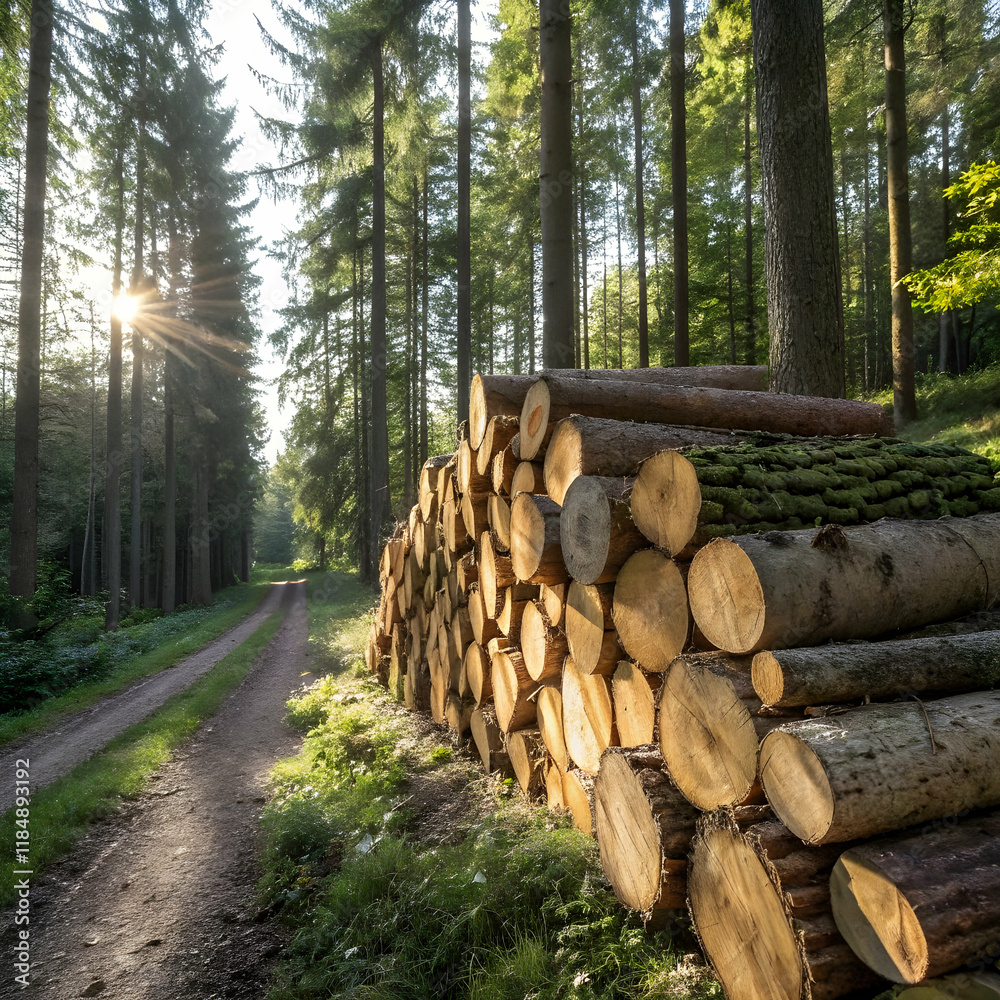 a stack of freshly cut logs rests in a sun dappled a stack of freshly cut logs rests in a sun dappled