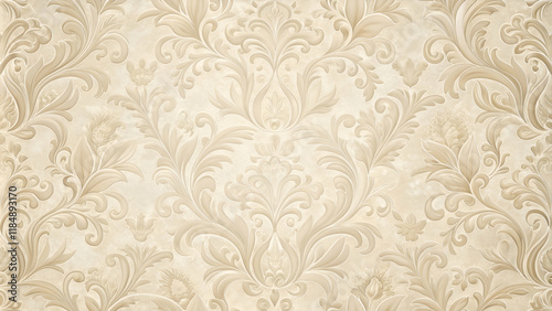 Elegant cream damask wallpaper design.