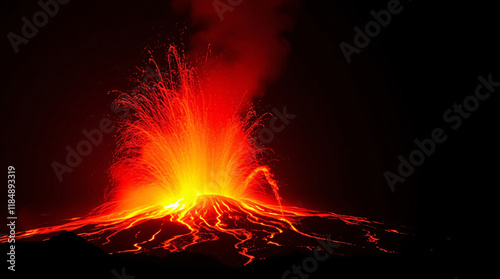 A captivating scene of a volcano in transition, as calm meets power, with flowing lava gently cascading from the erupting peak