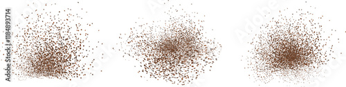 Chocolate and coffee powder, scattered cocoa on a light background. Particles of earth and dust. Brown sand texture.Top view of the cake.