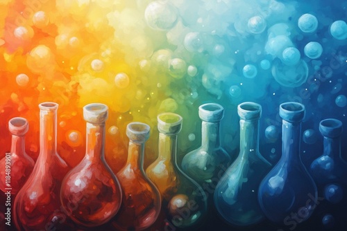 Colorful abstract painting of chemistry lab glassware