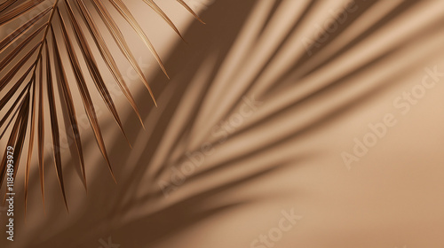 background with shadows and palm leaves in trendy mocha mousse color