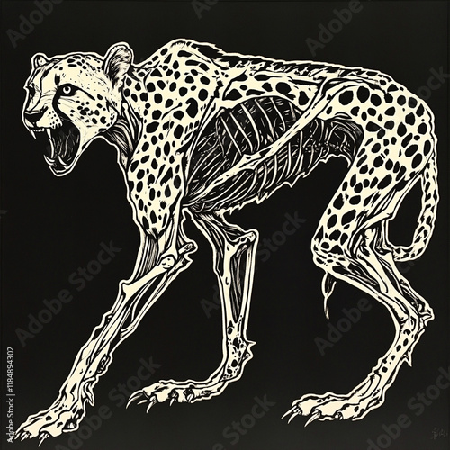 Cheetah black and white illustration photo