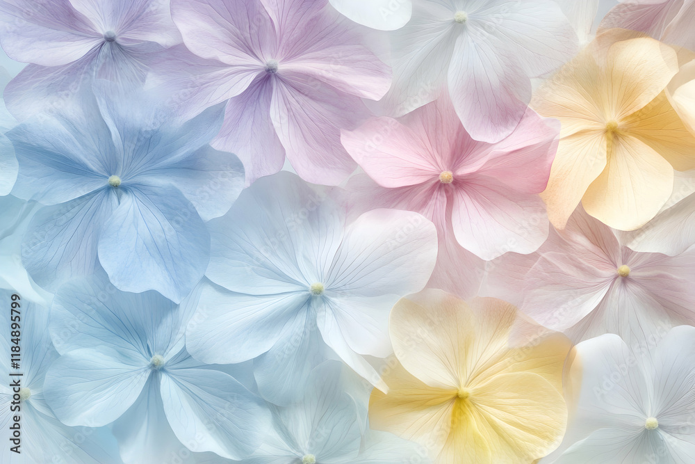 Naklejka premium Pastel floral pattern featuring multiple simple flower shapes for a soft and calming design