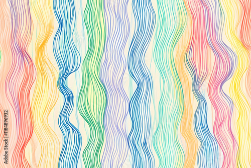 Playful doodle pattern featuring colorful lines and minimalist shapes for a childlike aesthetic