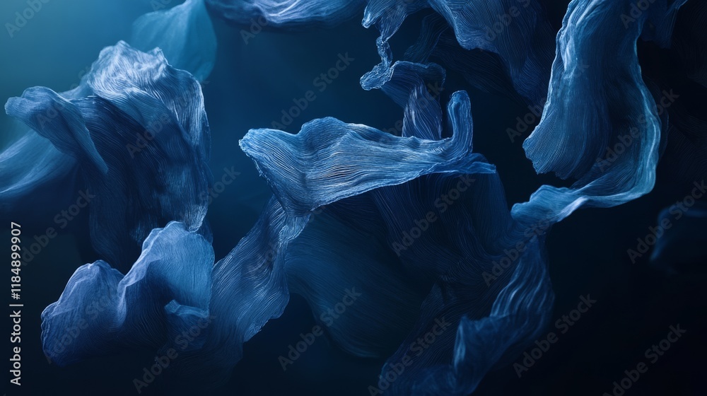 Fototapeta premium Organic flowing blue textures in abstract fluid motion design
