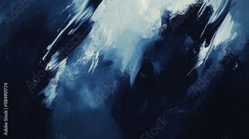Abstract blue composition with bold brushstrokes and textured contrast