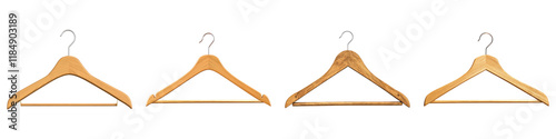 Wooden clothes hanger isolated on transparent background, Set of photo