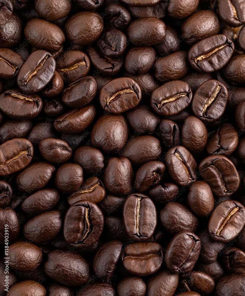 Obraz premium Freshly roasted coffee beans arranged in an appealing pattern for coffee lovers