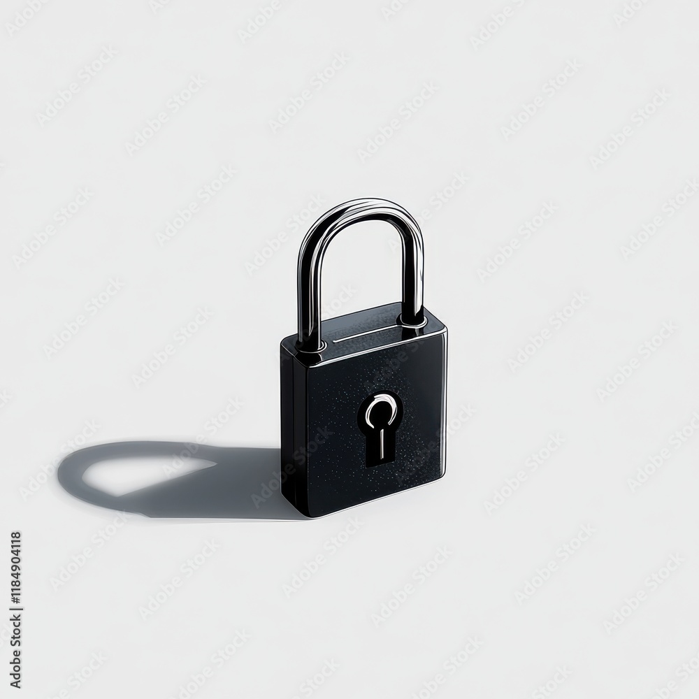 A sleek, black padlock casting a soft shadow on a light background, symbolizing security and protection. A sleek, black padlock casting a soft shadow on a light background, symbolizing security and protection.