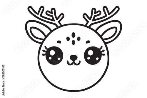 Cute cartoon reindeer face line art