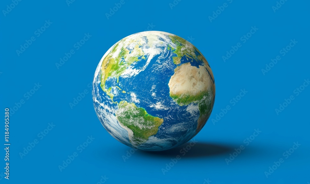 A Detailed 3D Render of Planet Earth with a Blue Background A Detailed 3D Render of Planet Earth with a Blue Background