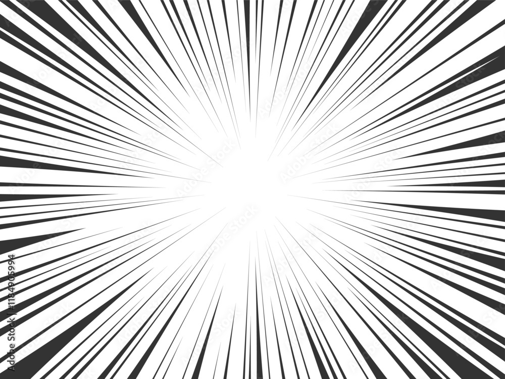 Dynamic vector background with rays. Monochrome Speed or explosion Texture. Perfect for comics, posters, promotion banners. Black and white lines with a central burst effect Dynamic vector background with rays. Monochrome Speed or explosion Texture. Perfect for comics, posters, promotion banners. Black and white lines with a central burst effect