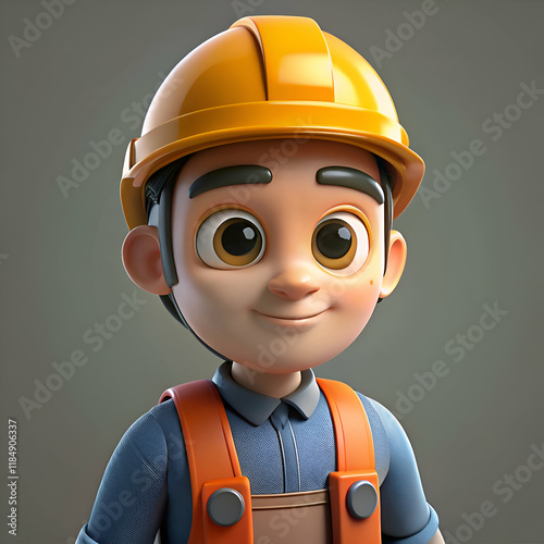 Cute cartoon construction worker. perfect for kids projects. photo