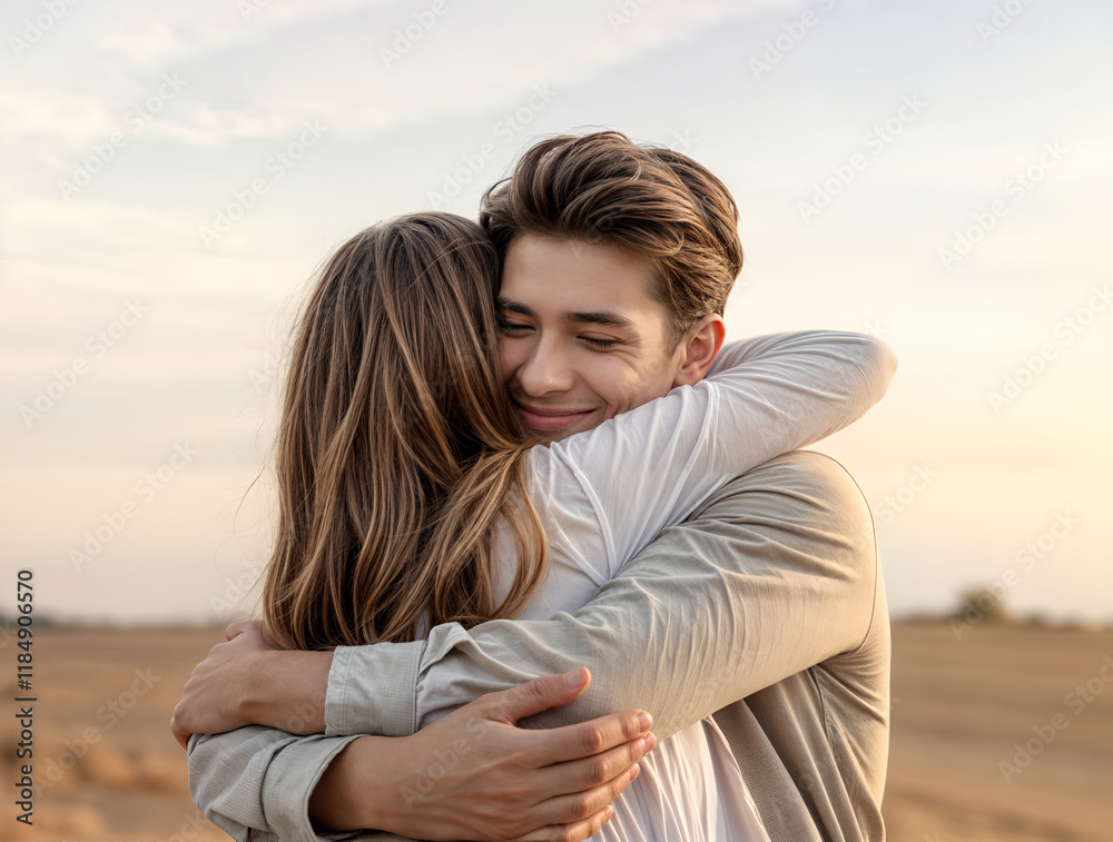 Happy couple hugging each other, family embracing. Woman and man friendship. Cuddle as manifestation of feelings of love, support, care. Pair embrace outdoor Happy couple hugging each other, family embracing. Woman and man friendship. Cuddle as manifestation of feelings of love, support, care. Pair embrace outdoor