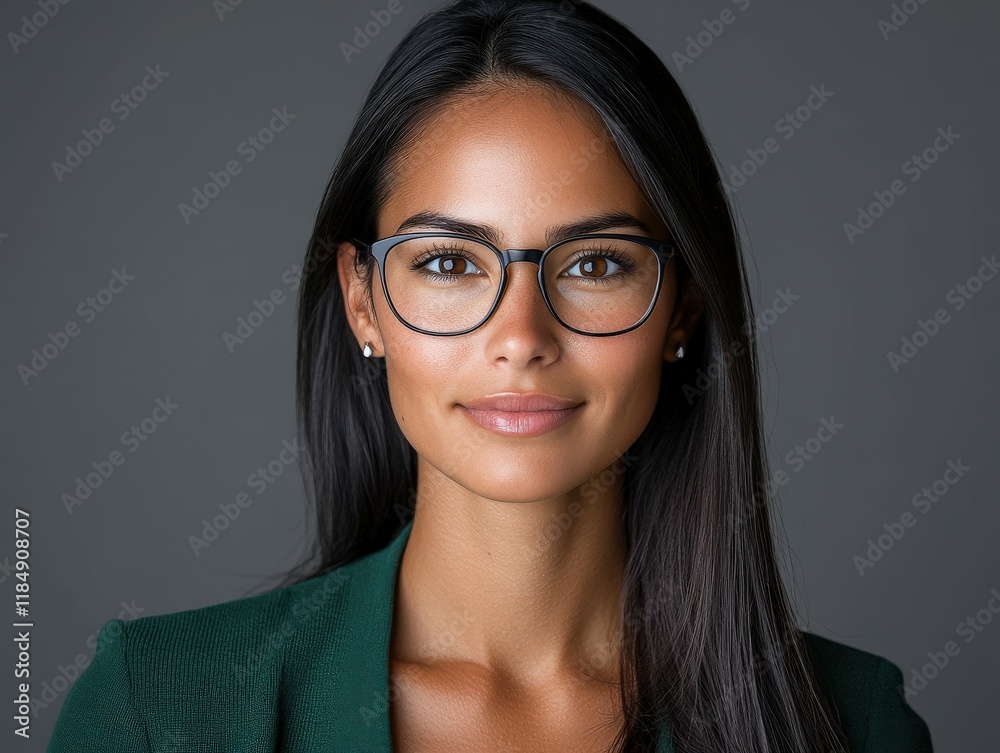 Confident woman in glasses smiling warmly in a professional setting Confident woman in glasses smiling warmly in a professional setting
