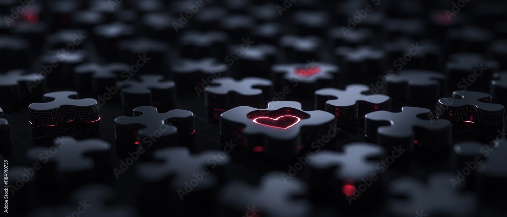 Obraz premium A black and red puzzle piece with a heart in the middle