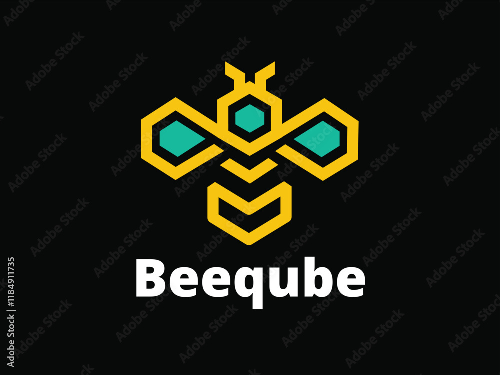 Beeqube Logo with Abstract Bee Design on Black Background. Minimalist Beeqube Logo. Bee Logo Design. Beeqube Logo with Abstract Bee Design on Black Background. Minimalist Beeqube Logo. Bee Logo Design.