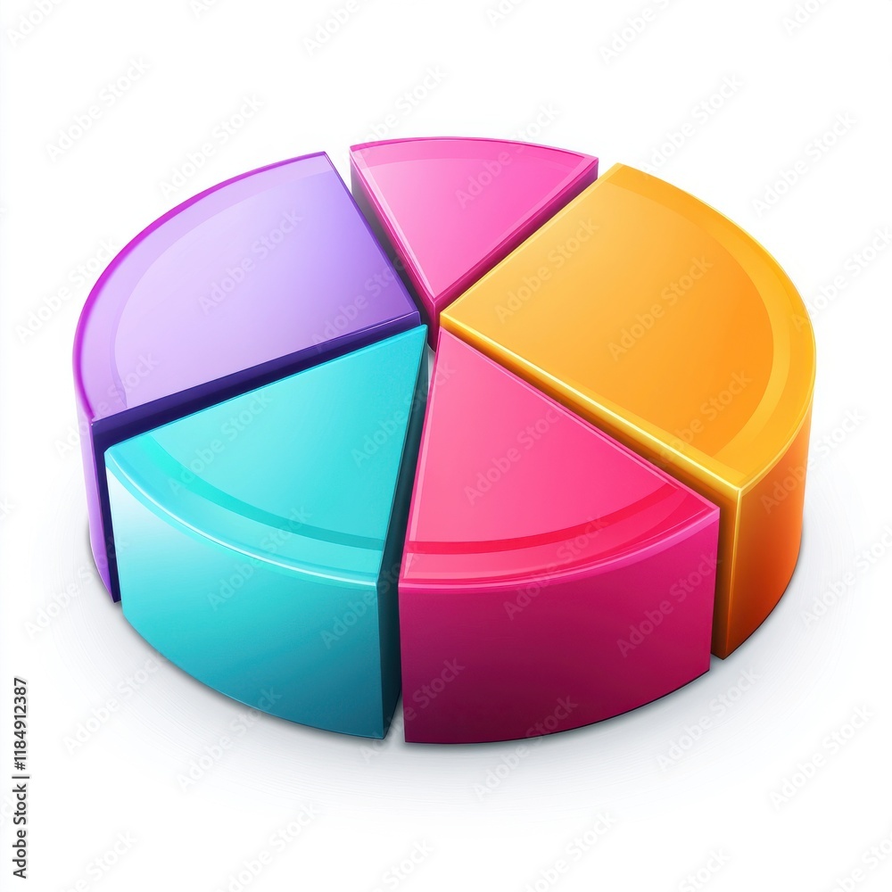 Obraz premium Colorful pie chart symbolizing data representation and analysis.