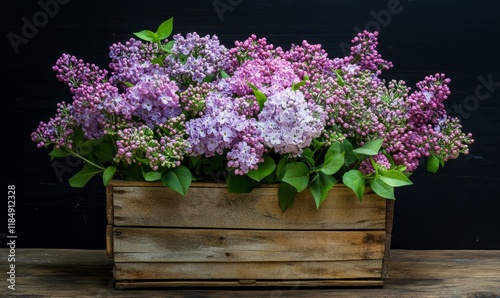 Wallpaper Mural A bouquet of fresh lilac flowers in a wooden basket, natural charm, fragrant flowers Torontodigital.ca