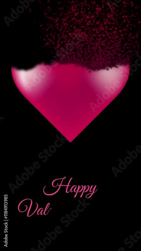 Vertical animation of a filling heart and a handwritten inscription Happy Valentine's Day