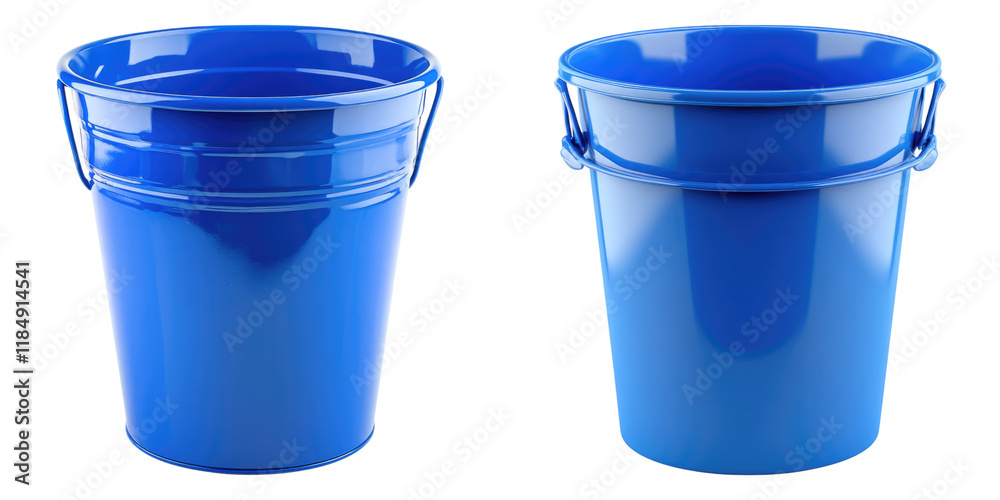 Blue bucket isolated on transparent background, Set of Blue bucket isolated on transparent background, Set of