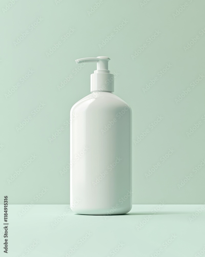 Minimalistic white lotion bottle on a soft green background, highlighting simplicity and elegance. Minimalistic white lotion bottle on a soft green background, highlighting simplicity and elegance.