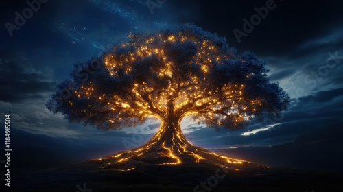A tree of life with glowing branches, each depicting a pivotal moment in Earth's history.