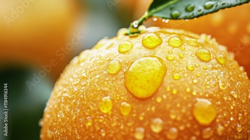 Close-up of a Juicy Orange with Water Droplets photo