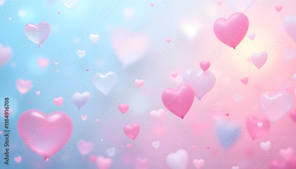 Colorful heart balloons floating on a pastel background Colorful heart balloons floating on a pastel background