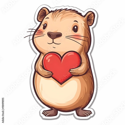 Cute cartoon animal holding a heart-shaped symbol representing love and affection