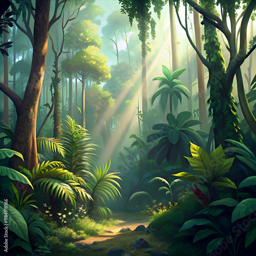 Wallpaper Mural Sunlight streams through lush jungle path. Torontodigital.ca