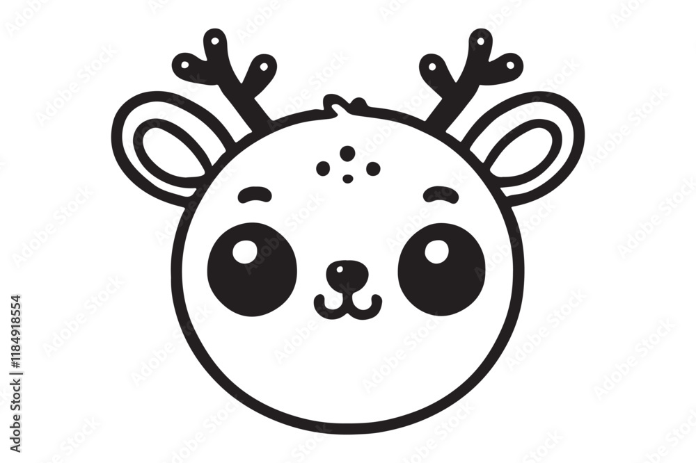 Cute cartoon reindeer face line art Cute cartoon reindeer face line art