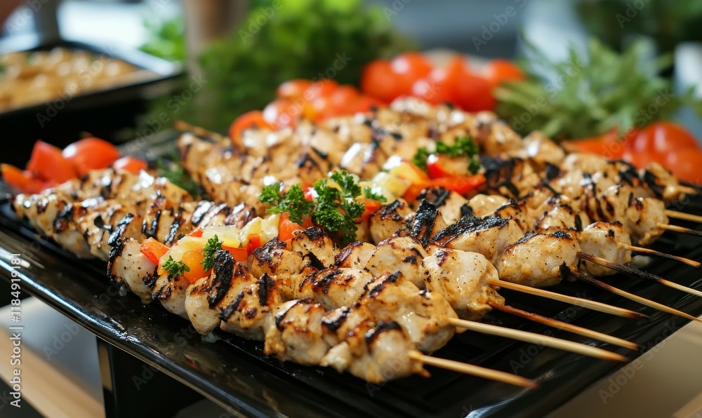 Grilled Chicken Skewers Served with Creamy Peanut Sauce Grilled Chicken Skewers Served with Creamy Peanut Sauce