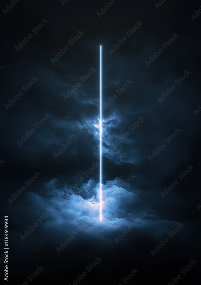 A long blue light is shooting through a dark sky A long blue light is shooting through a dark sky