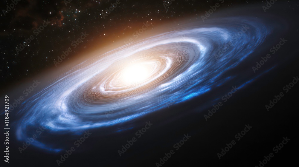 Spiral galaxy in deep space with bright core and swirling arms of gas and dust. Spiral galaxy in deep space with bright core and swirling arms of gas and dust.