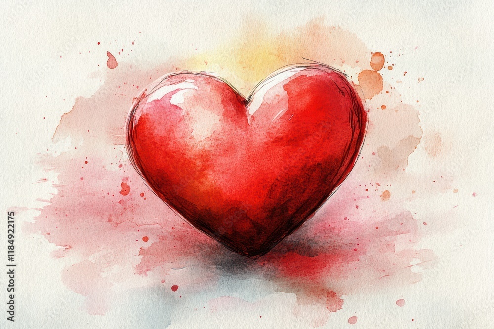 Vibrant Watercolor Heart with Splashes of Red and Pink Tones Vibrant Watercolor Heart with Splashes of Red and Pink Tones
