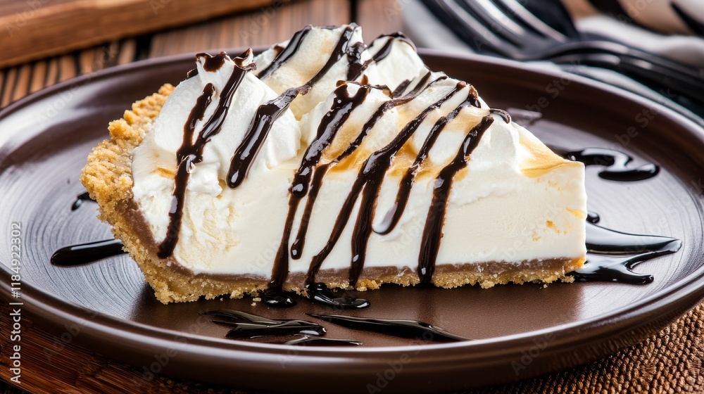 A Slice of Heavenly Ice Cream Pie with Chocolate Drizzle A Slice of Heavenly Ice Cream Pie with Chocolate Drizzle