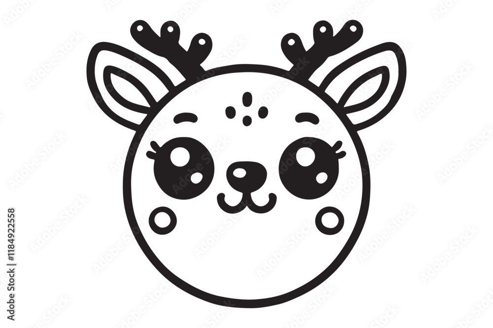 Fototapeta premium Cute cartoon reindeer face line art