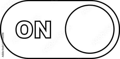 On toggle switch button line icon. Switch button ON isolated on transparent background. Power on and slider switch icon. Modern web and mobile app switch button interface element. Black, white button.