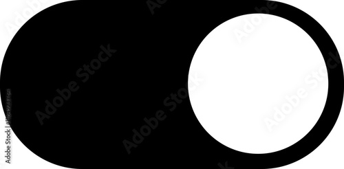 On toggle switch button flat icon. Switch button ON isolated on transparent background. Power on and slider switch icon. Modern web and mobile app switch button interface element. Black, white button.