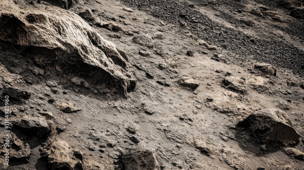 Close-up of rocky terrain featuring textured surfaces and scattered stones, creating a rugged landscape. Close-up of rocky terrain featuring textured surfaces and scattered stones, creating a rugged landscape.