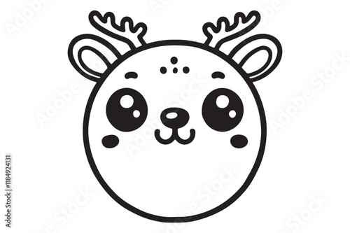 Cute cartoon reindeer face line art