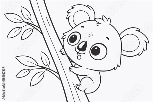 A cartoon illustration of a baby koala climbing a tree photo