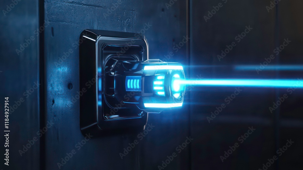 Futuristic blue laser beam emitting from a wall socket. Futuristic blue laser beam emitting from a wall socket.