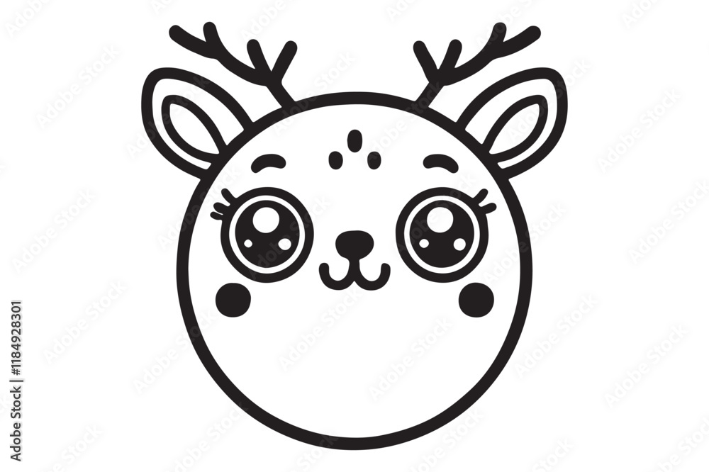 Obraz premium Cute cartoon reindeer face line art