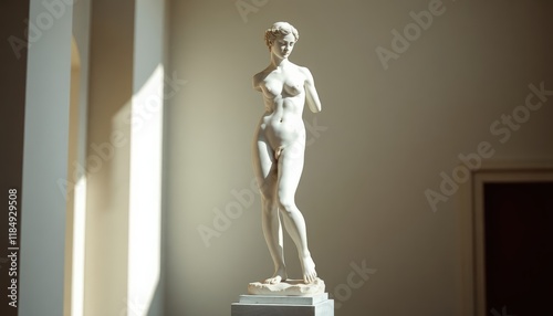 A Statue of a Nude Woman on a Pedestal in a Room - Generative AI