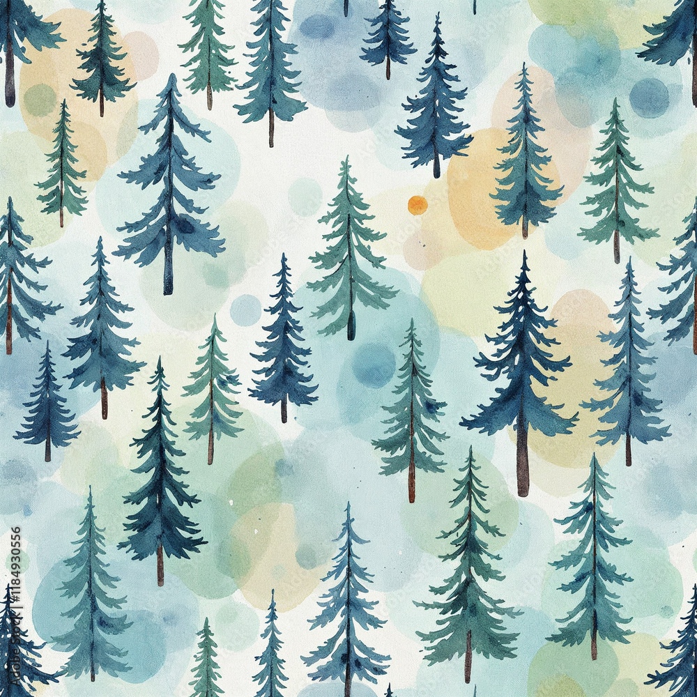 Obraz premium Watercolor illustration of seamless pattern with trees, tree pattern, pattern of trees